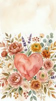 Watercolor floral heart arrangement with roses, peonies, and lavender in warm earthy tones, perfect for Valentine cards and wedding designs.