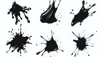Black ink splatter collection on white background, isolated grunge elements for graphic design projects and creative artwork. Artistic paint drops and blots.
