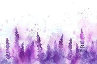 Dreamy purple lavender field in watercolor style with soft misty background and delicate splatter effects creates serene botanical atmosphere.
