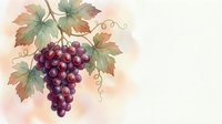 Watercolor grape cluster with autumn leaves and vine tendrils on soft background for wine labels, harvest themes, and botanical artwork designs.