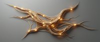 Abstract golden flowing ribbons with glowing light effects creating dynamic movement against neutral background for modern design projects.