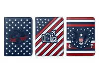Patriotic notebook covers featuring stars and stripes design, isolated on white background, ready for product mockups, merchandise design, and stationery branding applications.