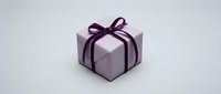 Elegant purple gift box with satin ribbon bow isolated on white background for holiday celebrations, birthdays, and special occasions.