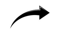 Black curved arrow pointing right on white background isolated for graphic design and presentation use.