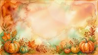 Watercolor autumn frame with pumpkins and fall leaves creating decorative border on textured background for seasonal greeting cards and harvest designs.