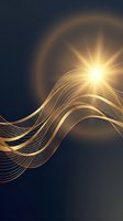 Golden flowing lines with bright starburst creating dynamic wave pattern on dark background for modern digital design and technology concepts.