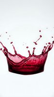 Dynamic red liquid splash creating crown shape with droplets on white background isolated for beverage and food design projects.