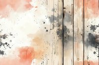 Rustic wooden planks background with watercolor splash effect in coral pink and charcoal gray, artistic grunge texture for creative design projects.