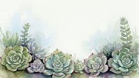 Watercolor succulent plants border frame with green and purple tones on light background for botanical design projects and natural decoration.