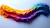 Vibrant wave of colorful powder pigments in rainbow spectrum from yellow through red to purple and blue creating dynamic motion on light background.
