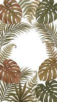 Tropical jungle frame with monstera leaves, palm fronds and ferns in earthy tones creating natural border for text or design on white background.