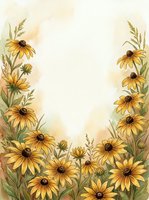 Watercolor sunflower border frame with yellow blooms and green foliage on cream background for greeting cards, invitations and seasonal designs.