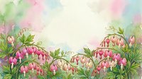 Watercolor bleeding heart flowers framing a soft pastel background with copy space for greeting cards, invitations, and spring designs.