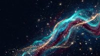 Cosmic nebula with flowing turquoise and burgundy gas clouds against starry space background for astronomy and science fiction projects.