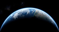 Stunning planet Earth view from space showing blue oceans, continents and atmosphere against starry black cosmos background for astronomy and science projects.