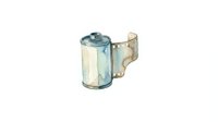 Vintage metal film canister with turquoise and cream tones, isolated on white background, ready for design projects, retro photography, and nostalgic compositions.