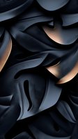 Abstract black monstera leaves with golden light accents creating dramatic shadows and depth, modern minimalist botanical art pattern background.