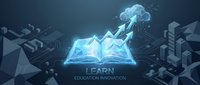 Digital learning platform with glowing holographic book and cloud technology for modern education and online training programs.