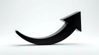 Black curved arrow pointing upward on white background isolated for business growth success and progress concepts.