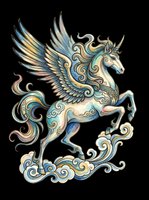 Winged unicorn with ornate swirls, isolated on transparent background. Ready for t-shirt design, stickers, print on demand, sublimation, and clipart use.