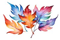 Vibrant watercolor autumn leaves in rainbow gradient colors on white background, isolated botanical illustration for seasonal designs and fall decor.