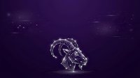 Zodiac ram head symbol glowing with geometric lines and particles on dark purple background, representing astrology sign for horoscope and fortune telling designs.