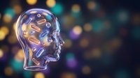 Transparent glass head silhouette filled with colorful medicine pills and capsules on dark bokeh background for healthcare and pharmaceutical concepts.