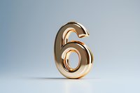Golden metallic number six on light background, glossy dimensional digit with reflective surface and soft shadows for anniversary or ranking design.