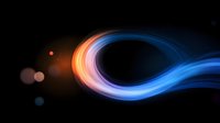 Glowing abstract light trail with orange and blue neon colors on black background, dynamic energy flow effect for modern tech designs.
