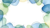 Watercolor abstract frame with flowing organic shapes in blue and green tones on white background for wedding invitations and greeting cards.