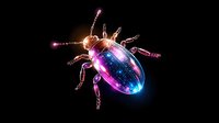 Glowing beetle with cosmic galaxy pattern on black background, neon pink and blue lights create magical bioluminescent effect, digital art for fantasy designs.