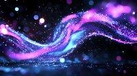 Magical glowing wave with sparkling particles flowing in dark space, neon pink and blue colors creating ethereal cosmic effect. Abstract background.