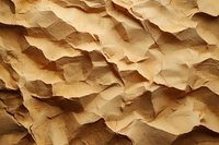 Crumpled brown paper texture with deep shadows and wrinkles creating abstract natural pattern. Rough surface shows layers of folded kraft material.