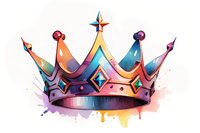 Colorful royal crown with rainbow watercolor splashes and gradient effect, decorated with gems and stars on white background, isolated design element.