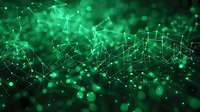 Abstract green network visualization with glowing dots and connecting lines, perfect for technology, artificial intelligence, and digital transformation concepts.