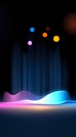 Abstract digital waves with glowing multicolored lights and vertical beams against dark background create futuristic atmosphere for technology and innovation designs.