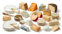 Assorted gourmet cheese collection featuring soft brie, aged cheddar, blue cheese and artisanal varieties isolated on white background for culinary design.