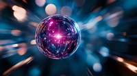 Glowing purple sphere with light rays and bokeh effects on dark blue background creates magical cosmic atmosphere for mystical designs and fantasy concepts.