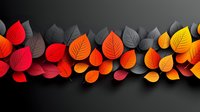 Colorful autumn leaves border with vibrant red, orange and yellow foliage on dark background, creating seasonal decorative element for fall designs.