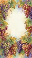 Watercolor grape bunches with autumn foliage frame isolated on cream background, ideal for wine labels, harvest designs, and seasonal greeting cards.