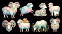 Colorful decorative sheep and ram illustrations with floral patterns, isolated on transparent background. Ready for t-shirt design, clipart, stickers, sublimation, and print-on-demand projects.