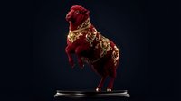 Golden ornate decorative horse sculpture with intricate baroque patterns on dark background for luxury interior design and artistic displays.