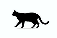 Black cat silhouette walking in profile view, isolated on white background for design projects, logos, and decorative elements.