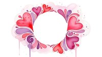 Romantic heart frame with decorative swirls and flourishes in pink and purple tones, isolated on transparent background for Valentine's Day designs.