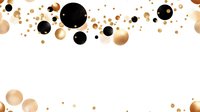 Abstract scattered dots and circles in black and gold colors on white background create modern minimalist pattern for luxury design and festive decoration.