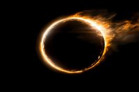 Dramatic solar eclipse with bright corona and fiery atmospheric effects against dark space background for astronomy and celestial event concepts.