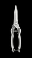 Stainless steel kitchen shears with serrated blades isolated on transparent background, ready for clipart, t-shirt design, print-on-demand products, and sublimation projects.