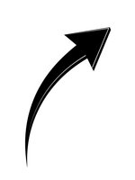Black curved arrow pointing upward and right on white background, isolated graphic element for business presentations and design projects.