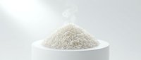 Uncooked white rice grains piled in a white bowl on neutral background, isolated for food packaging, cooking blogs, and culinary design projects.