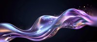 Flowing abstract wave with iridescent purple and blue colors against dark background, glowing particles and smooth liquid motion effect creates magical atmosphere.